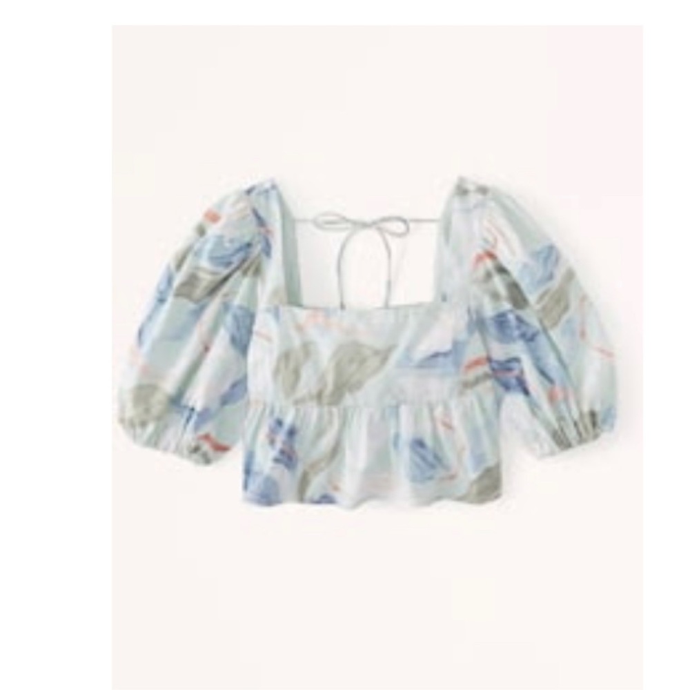 abercrombie puff sleeve poplin square neck top size s